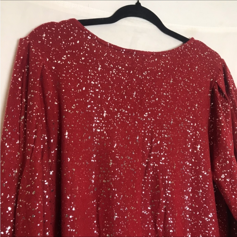 Como Black Womens Red Gold Speckled Bishop Sleeve Sweater Size L Holiday Office - Picture 7 of 9